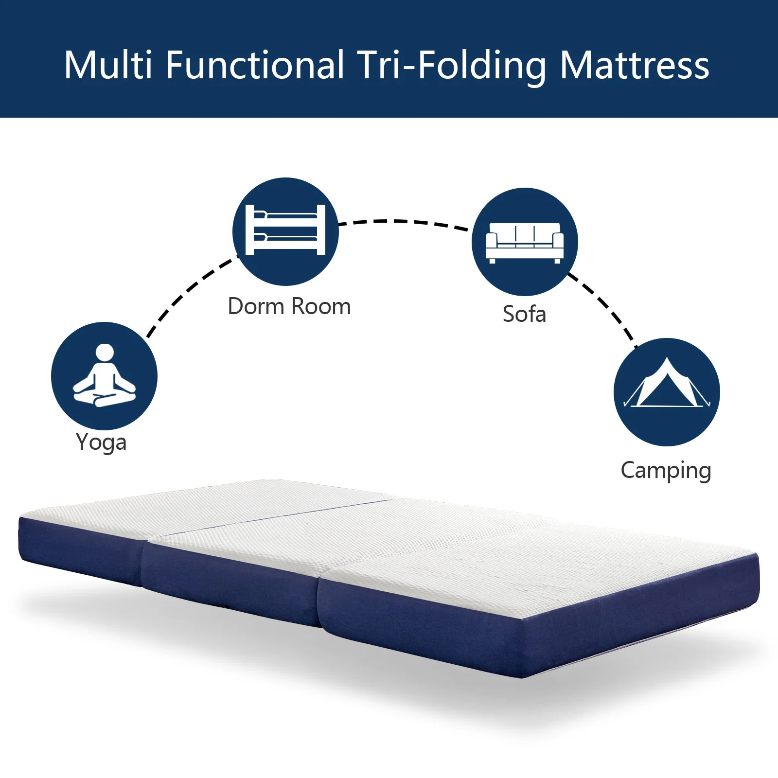 Queen Folding Mattress, Potctz 6 " Tri-Folding Mattress Topper, Folding Memory Foam Mattress with Washable Cover