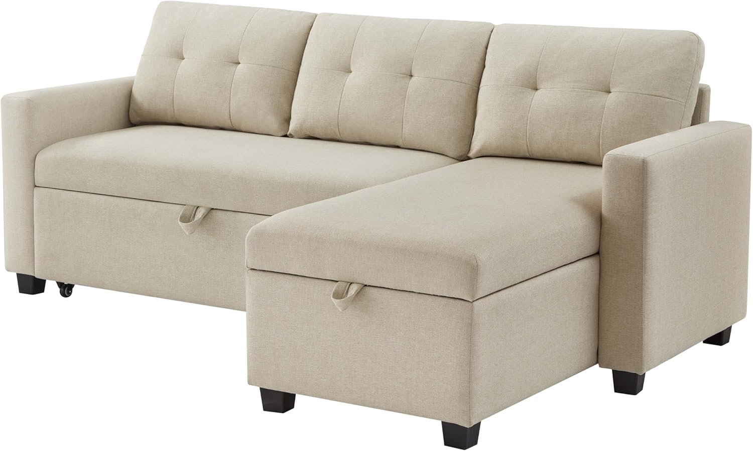 81.5" Convertible Sofa Sectional L-Shape Sleeper Storage Chaise&Pull-Out Bed,Upholstered Reversible Corner Couches for Living Room, Apartment, Small Spaces, Office, Dorm, 81.5inch, Beige