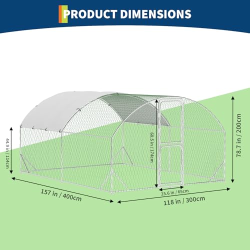 Large Metal Chicken Coop Run, Chicken Run for Yard with Cover, Large Chicken Run, Walk-in Poultry Cage,Chicken Coop for Chickens, 20 Hens, Ducks, Rabbits-9.8'W x 6.5'D x 6.5'H