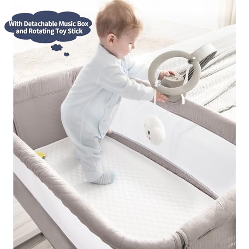 RONBEI Baby Bassinet, Bedside Sleeper Breathable Mesh Bedside Crib Bassinets, Adjustable Height Bassinet Bed for Baby/Newborn/Infants