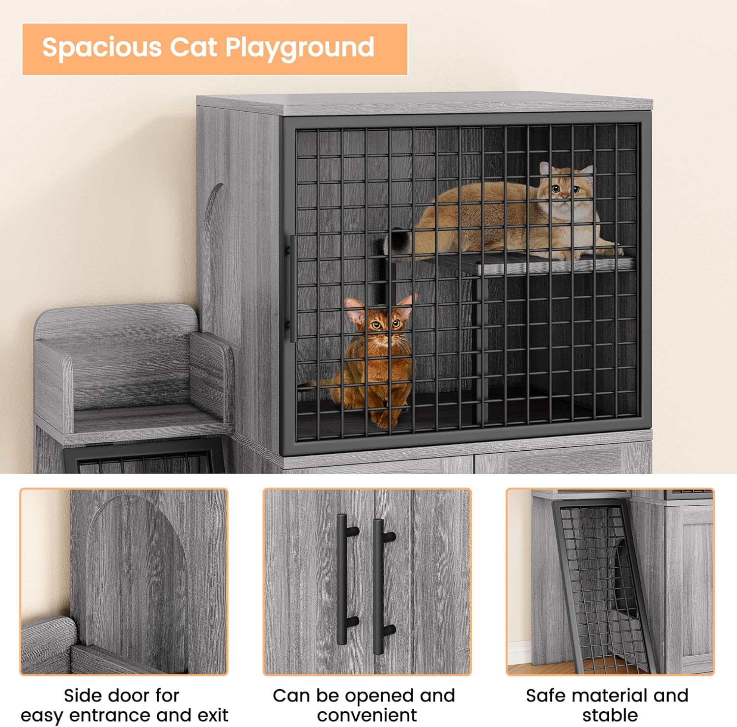 Towallmark Modern Villa Cat Litter Box Enclosure with Platform,Double Layer Cat Litter Hidden Furniture, Large Cat Cabinet with Ladder, Cat Washroom Indoor Cat House, Wax Wood