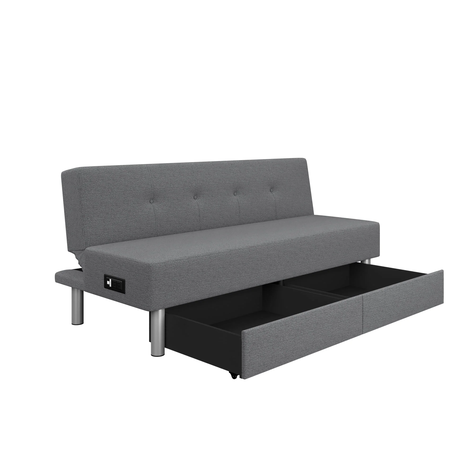 Serta Windsor Futon with Storage and Power, Gray Fabric