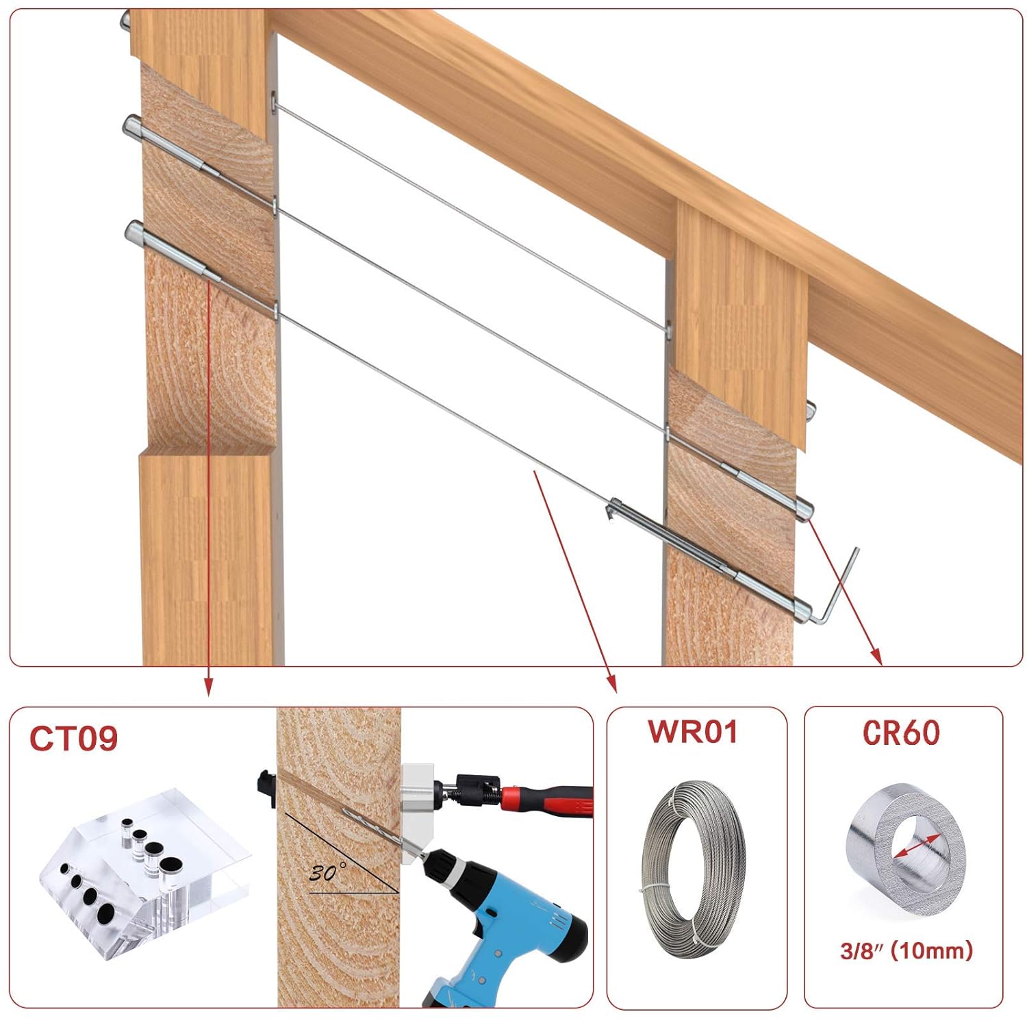 Muzata 20Pair Cable Railing kit Invisible 1/8 Upgraded Swage Tensioner and Terminal Hidden T316 Stainless Steel Round Head for 2-6 Wood Metal Post Deck Stairs WoodHidden System CR37, CV1 CV2