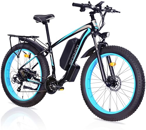 Electric Mountain Bike 26'' Fat Tire Electric Bicycle with 750W Motor and Shimano 21-Speed for Adults, 48V 13Ah Lithium Battery, All-Terrain Fat Tires, 26'' Wheel Size