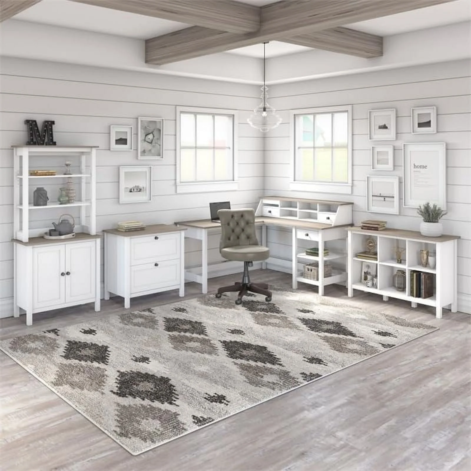 Farmhouse Engineered Wood Computer Desk With Drawers In White