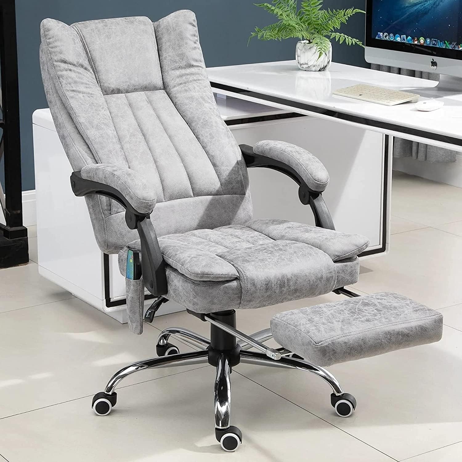 Office Chair Gray Heated Massage Electric Vibration Recliner Game Swivel Chair with Pedals Adjustable Back Recliner Ergonomic Zero-Gravity Chair