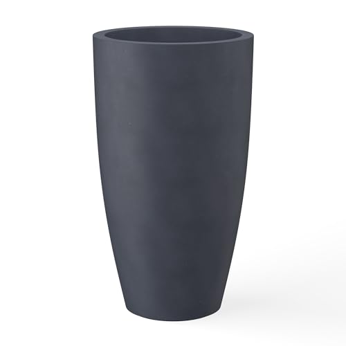 Kante 23.6" H Charcoal Concrete Tall Planters (Set of 2), Large Outdoor Indoor Decorative Plant Pots with Drainage Hole and Rubber Plug, Modern Style for Home and Garden
