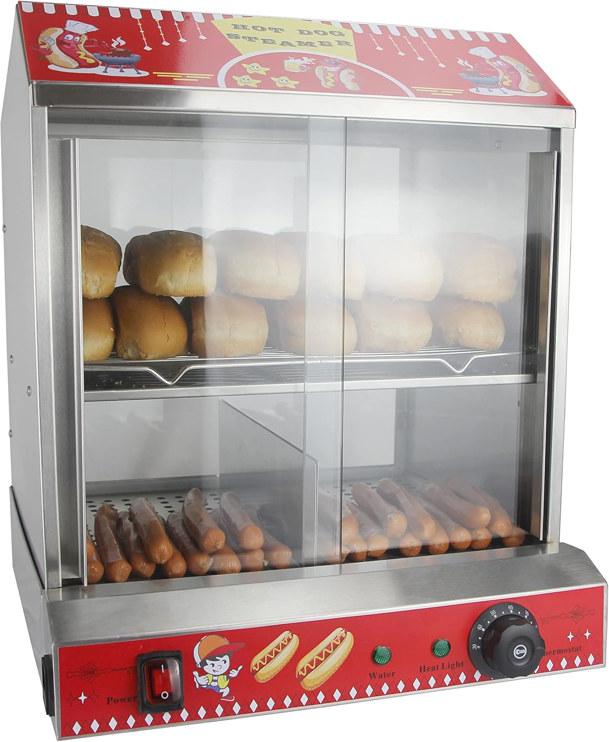Hot Dog Steamer with Bun Warmer Machine Commercial Hot Dog Hut