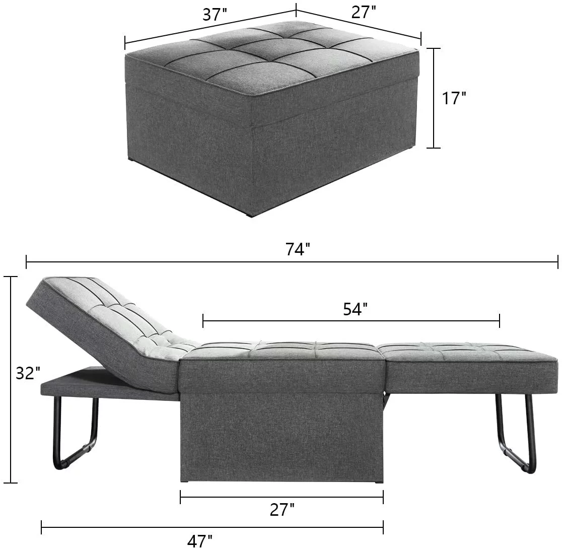 Vonanda Sofa Bed, Convertible Chair 4 in 1 Multi-Function Folding Ottoman Modern Breathable Linen Guest Bed with Adjustable Sleeper for Small Room Apartment, Dark Gray