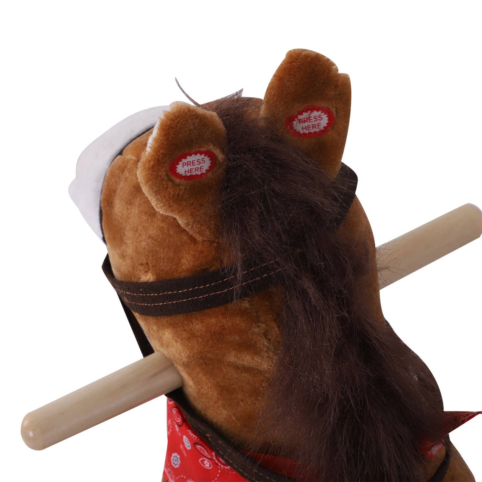Qaba Kids Plush Toy Rocking Horse Ride on with Realistic Sounds u0026 Tail with Red Scarf