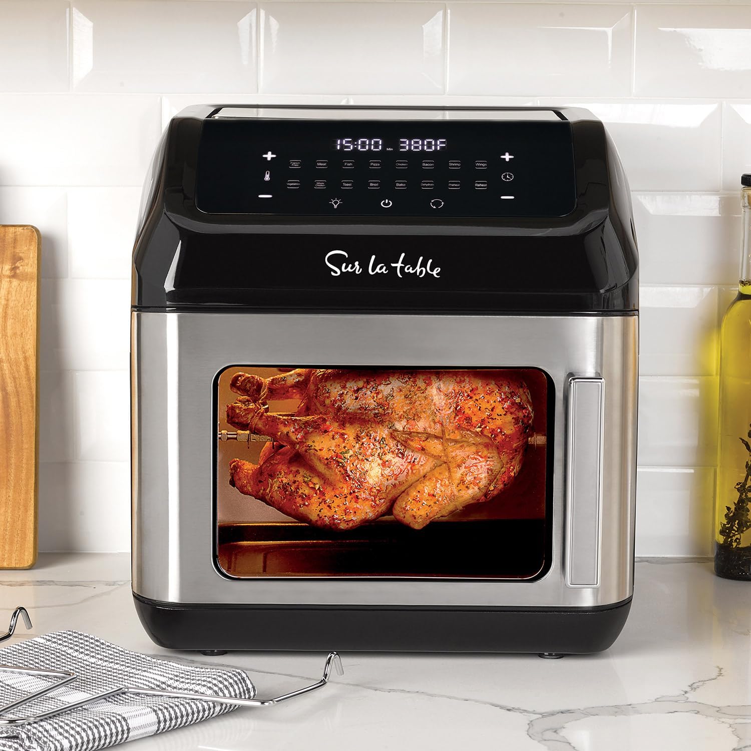 Sur La Table Air Fryer, 13 Qt with Easy Open Door, 7-in-1 Multifunctional Air Fryer with 16 One-Touch Presets, Digital Touchscreen LED Display Maximum Temperature to 400° F