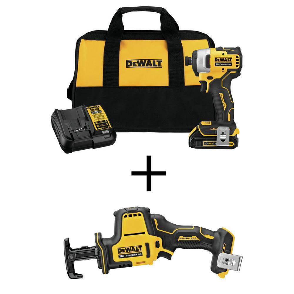 DeWalt Atomic 20-Volt Max Li-ion Brushless Cordless Compact 1/4 in. Impact Driver Kit with 20-V Compact Recip Saw (Tool-Only)
