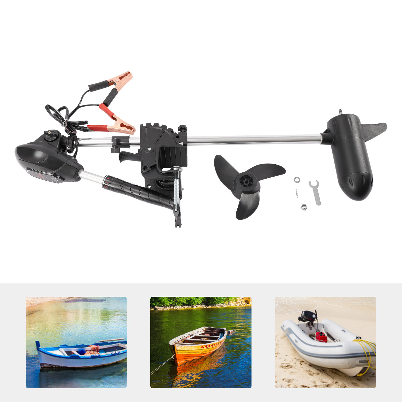 Miumaeov 12V 60lb Electric Trolling Motor with LED Battery Indicator Thrust Transom Mounted Saltwater 8-speed Control System