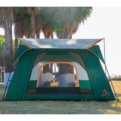 KTT Extra Large Tent 10-12-14 Person(Style-B),Family Cabin Tents,2 Rooms,3 Doors and 3 Windows with Mesh,Straight Wall,Waterproof,Double Layer,Big Tent for Outdoor,Picnic,Camping,Family Gathering