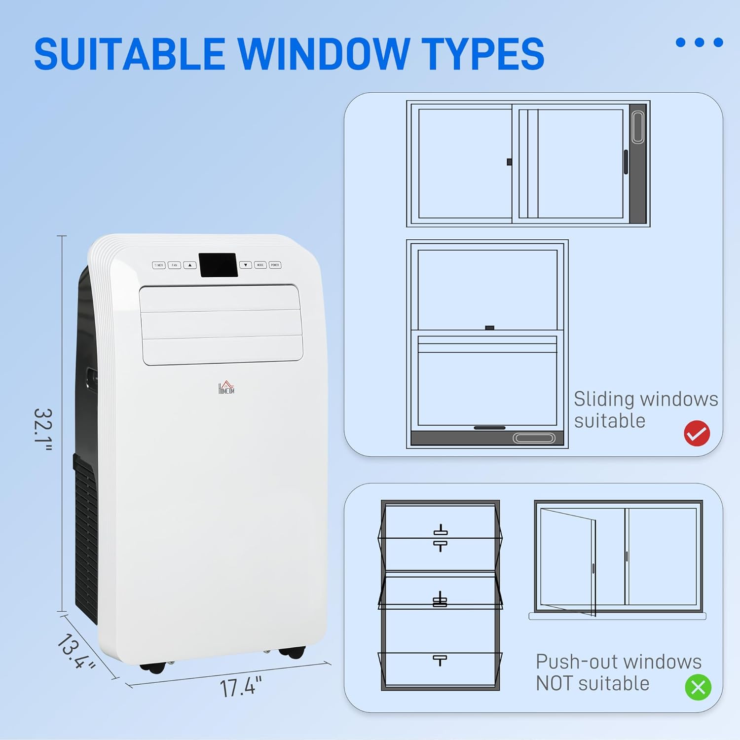 HOMCOM 12000 BTU Portable Air Conditioner for Rooms Up to 550 Sq. Ft., 3-in-1 AC Unit with Dehumidifier, Cooling Fan, Remote, 24H Timer On/Off, Window Installation Kit