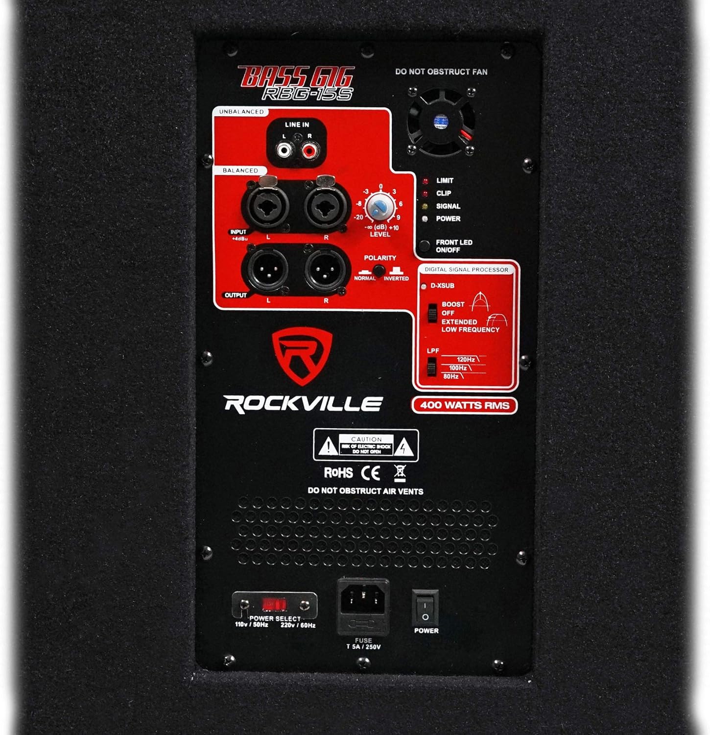 Rockville RBG15S 15" 1600w Active Powered PA Pro/DJ DSP Subwoofer+Steel Casters
