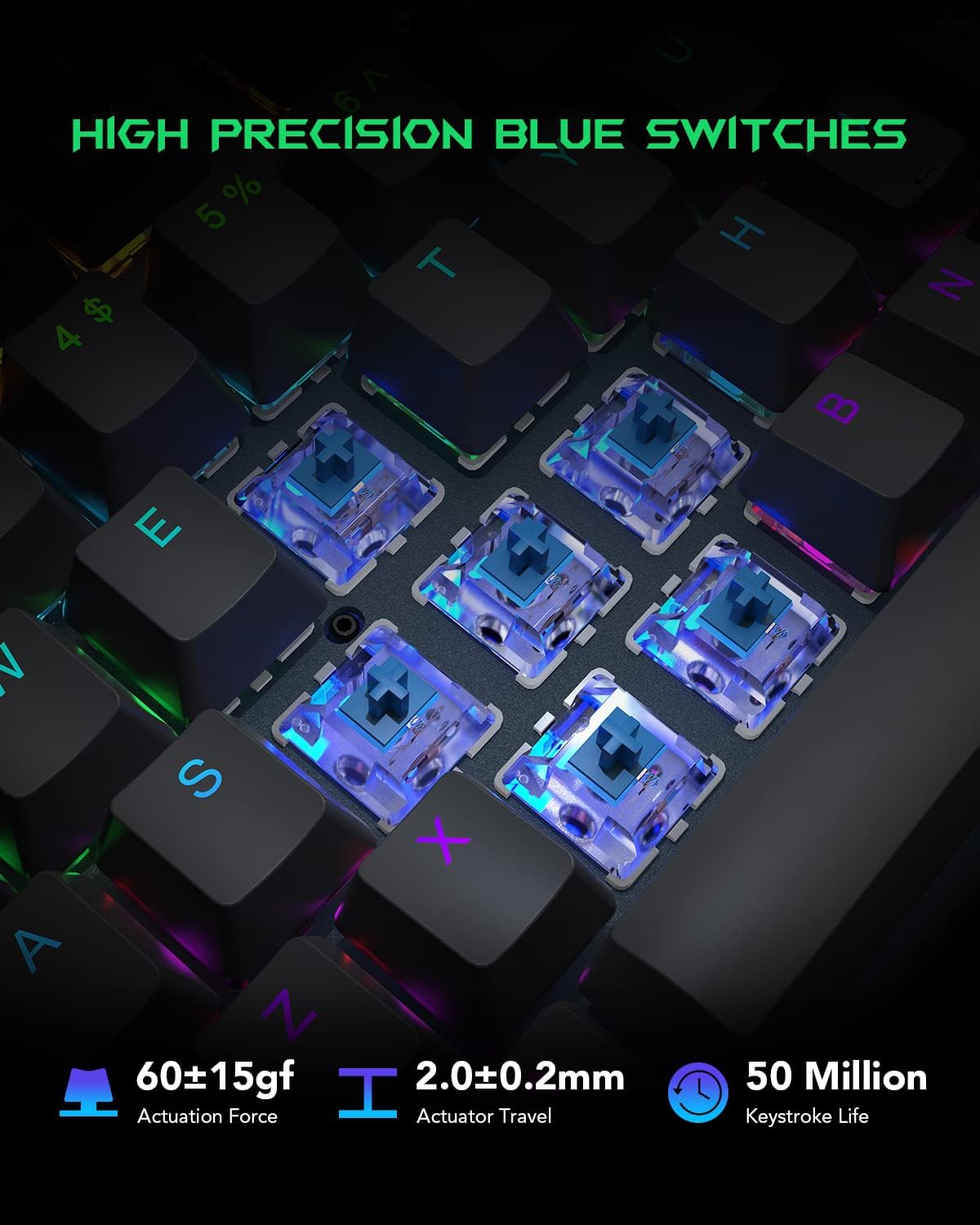 Black Shark RGB Mechanical Gaming Keyboard LED Backlit Wired Keyboard with Blue Switches, Programmable Macro, Anti-Ghosting 104 Keys for Desktop PC, Sixgill K2