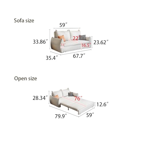 Sleeper Sofa Bed - 3 in 1 Sofa Bed Futon Sofa Convertible Queen Size Pull Out Sleeper Couch Bed with Storage Chaise for Living Room, Twin Sofa Bed With 2 Pillows, 61.8"W x 35.4"D, Boucle Fabric
