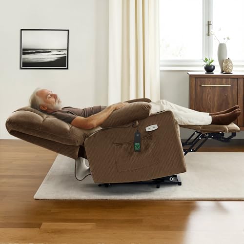 MCombo Large Dual Motor Power Lift Recliner Chair for Elderly, Massage and Heat, Lay Flat, Zero Gravity, Home Button, USB Port, Fabric 7680 (Large, Beige)