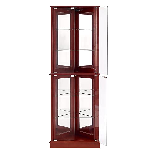Knocbel Classic 72" Tall Corner 6-Shelf Curio Cabinet with Tempered Glass Doors and Adjustable Storage Shelves, Free Standing Display Showcase Bookshelf for Living Room Bedroom Home Office (Cherry)