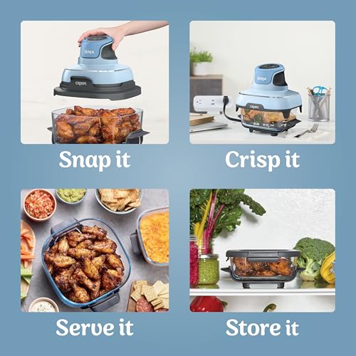 Ninja Crispi Air Fryer, Microwave, Freezer & Dishwasher Safe, Non Toxic Glass Portable Cooking System, 4 QT & 6 Cup Glass Containers with Storage Lids, Easy Meals, Air Fry, Bake, Green, FN101SG