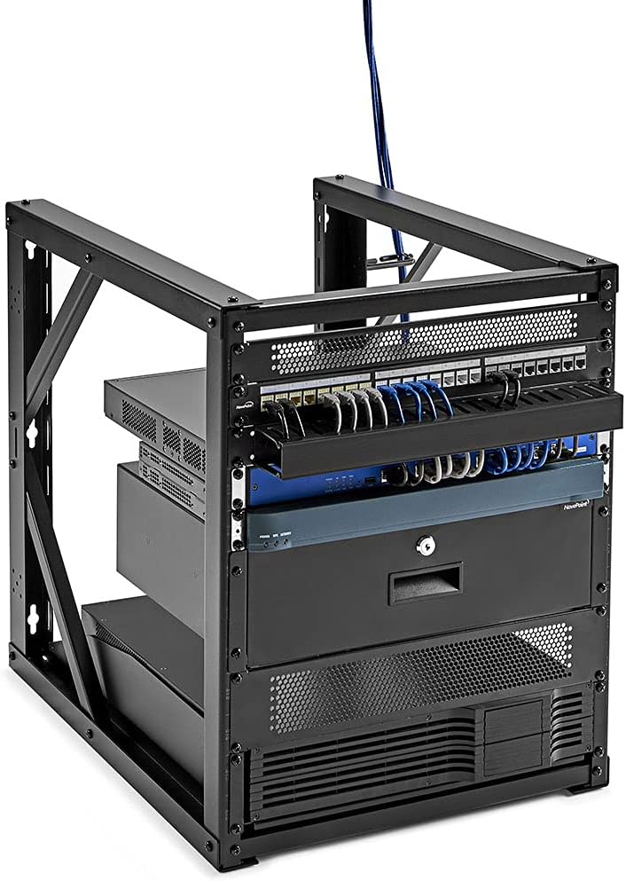 NavePoint 12U Wall-Mount Open Frame Network Equipment Rack, 24.81 Inch Depth, AV Rack, Home Network, 19" Rack-Mount Equipment, Includes Built-in Cable Management Slots, Server Rack, Steel, Black
