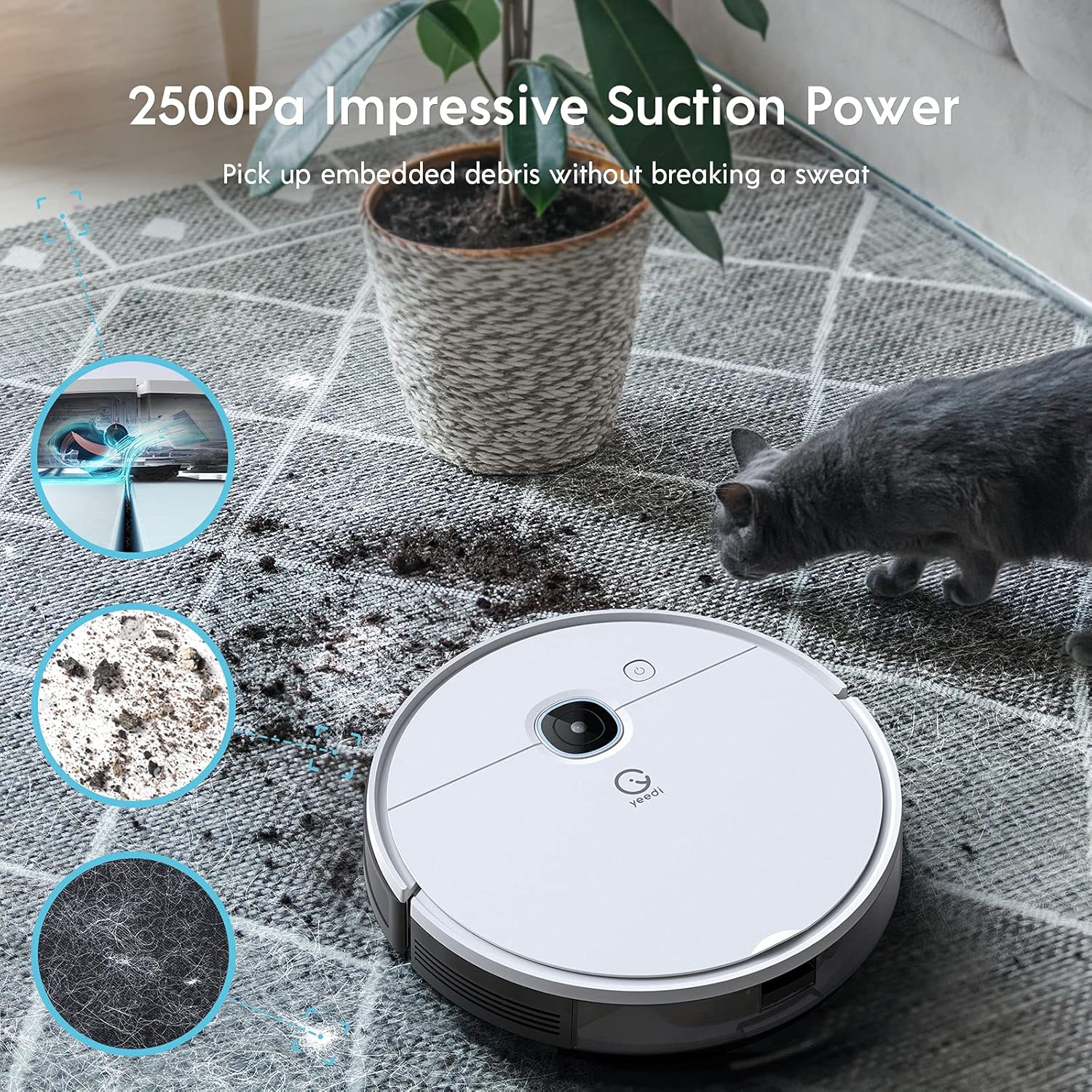 yeedi vac Robot Vacuum, Compatible with Self-Empty Station and Mopping Modular, 3000Pa Suction Power, Carpet Detection, Smart Visual Mapping & Navigation, Editable Home Map, Virtual Boundary