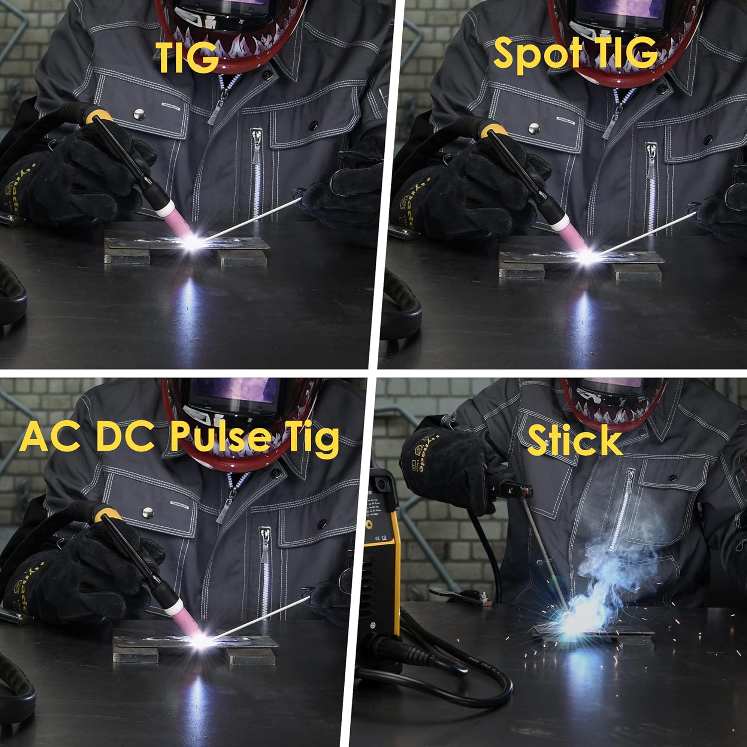 hynade Tig welder TIG200GPACDC 200 Amp AC/DC Tig Welder/Arc/Spot Welder with Pulse AC/DC, Digital Inverter Dual Voltage 110/220V Aluminum Tig Welding Machine