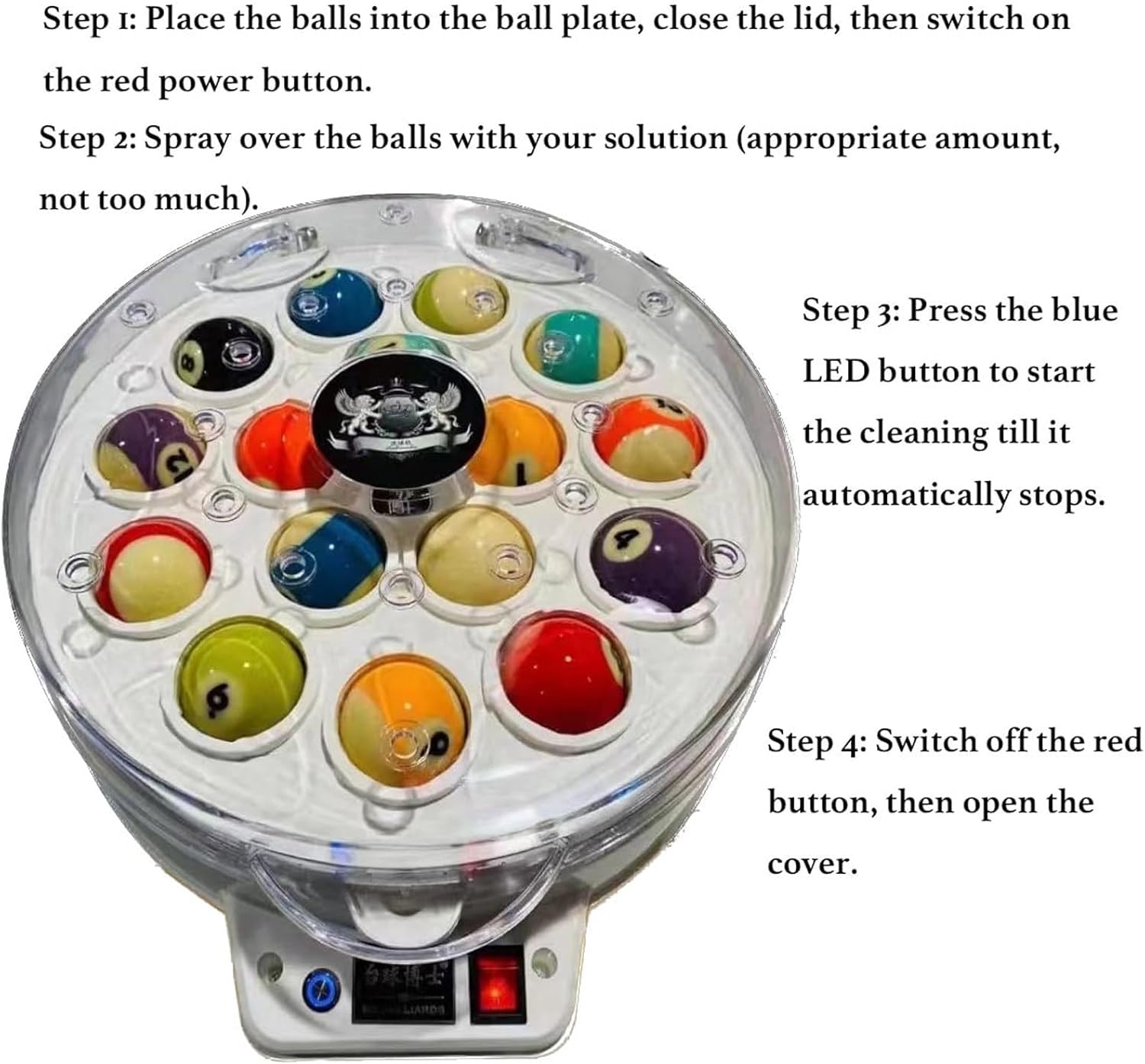 Pool Ball Polisher, Billiard Ball Cleaning Machine, 2 in 1 Cleaning Machine, Pool Ball Cleaner 16/22 Billiard Balls Automatic Cleaning Machine