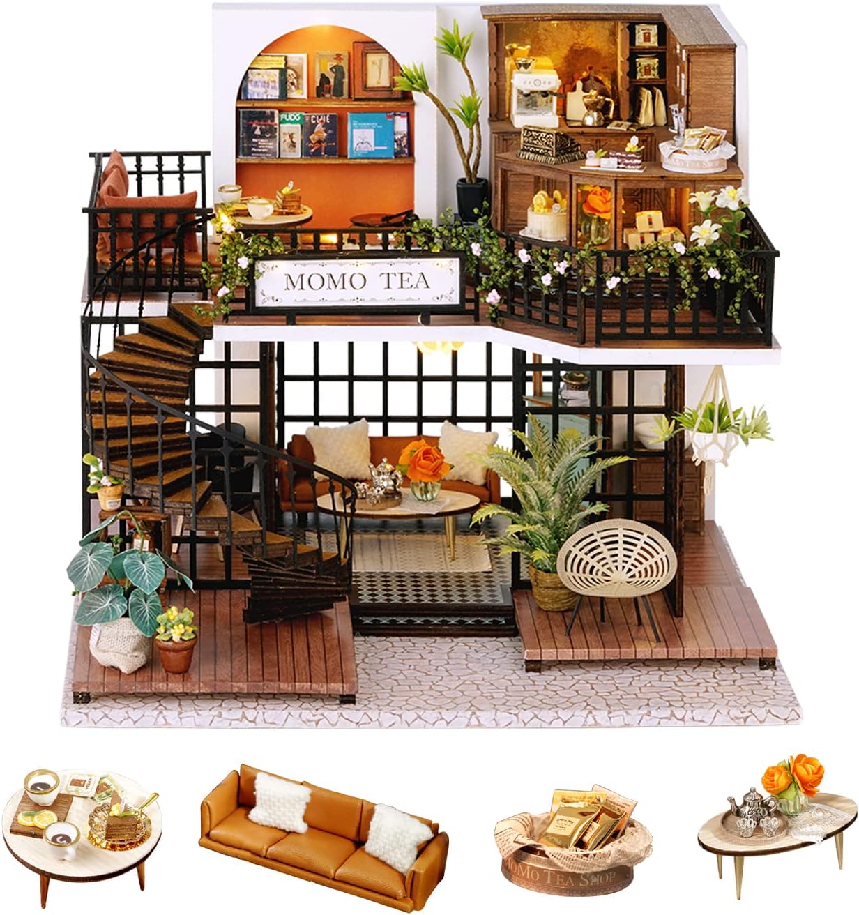 GuDoQi DIY Miniature Dollhouse Kit, Tiny House kit with Dust Cover and Music, Miniature House Kit 1:24 Scale, Great Handmade Crafts Gift for Valentine's Day, Birthday, Vintage Courtyard
