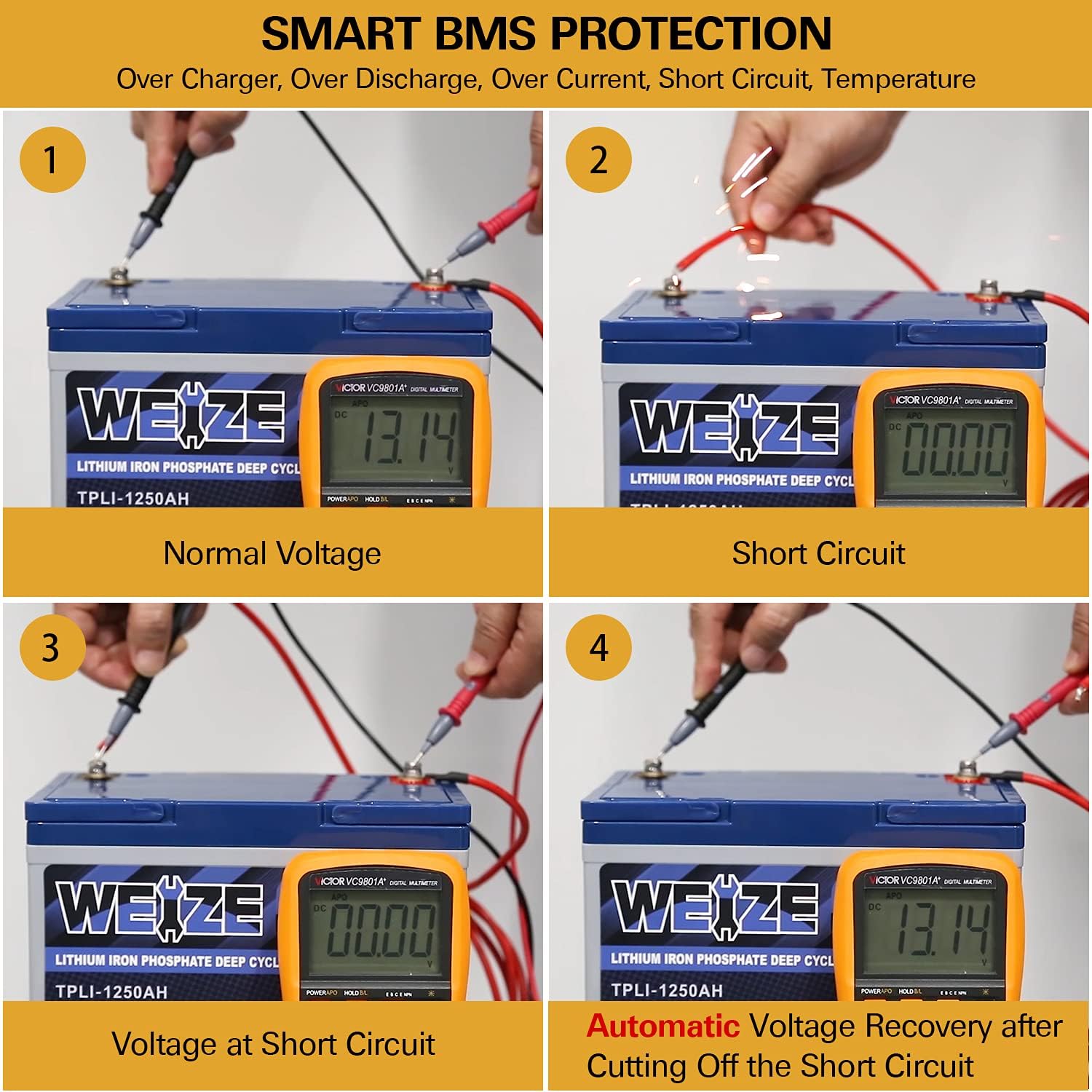 Weize 12V 200Ah LiFePO4 Lithium Battery, Up to 8000 Cycles, Built-in Smart BMS, Perfect for RV, Solar, Marine, Overland/Van, and Off Grid Applications
