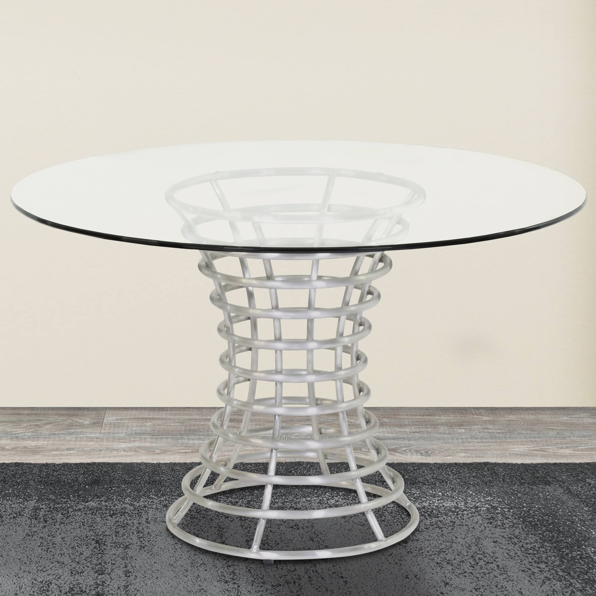 Armen Living Ibiza Brushed Stainless Steel Dining Table with Clear Glass