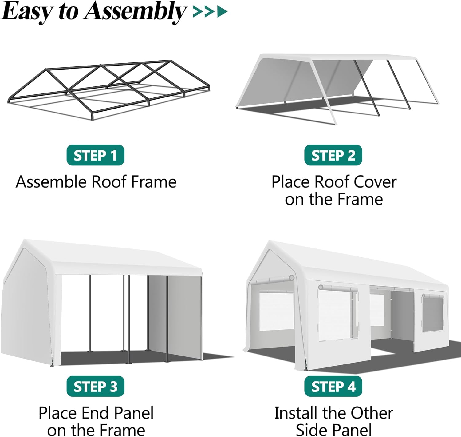 Upgrade 10' x 20' Heavy Duty Carport - Extra Large Outdoor Shelter with Roll-up Ventilated Windows & Side Doors, Portable Garage for Car Boat Truck Auto Shelter Motorcycle Outdoor Events Party