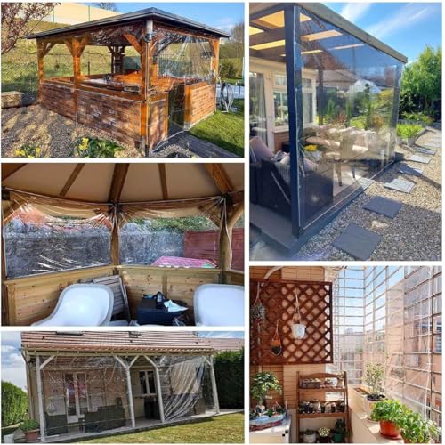 Clear Tarpaulin with Eyelets, Heavy Duty Waterproof 0.35mm PVC Glass See Through Tarp Cover Sheet for Garden Furniture,Pool,2.5 * 5M,Clear