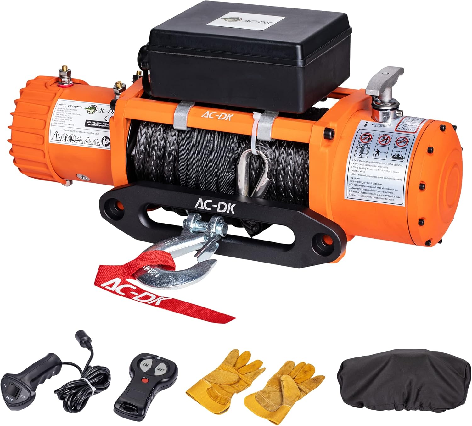 AC-DK 13000 lb. Electric Winch Kit, 12V Winch with 85ft Synthetic Rope, Waterproof IP67 Truck Winch with Hawse Fairlead, with Wireless Handheld Remote and Wired Handle Recovery Winch(Up to 13500lbs)
