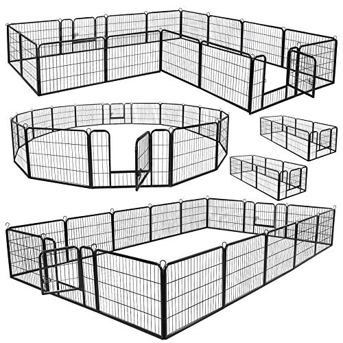 LEMY 16 Panels 32 in Pet Playpen Heavy Duty Metal Dog Exercise Fence Barrier，Outdoor & Indoor Foldable Pet Exericse Pen w/Door,Black