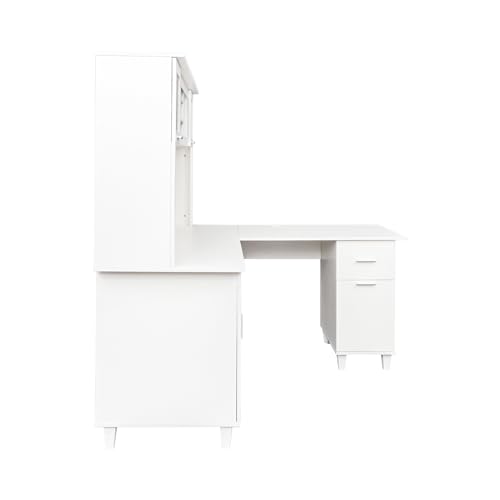 Modern Desk with Storage 2-Tier Open Shelves 1 Drawers and 1 Cabinet, Home Office Computer Desk with Hutch for Office Home Study Bedroom, White