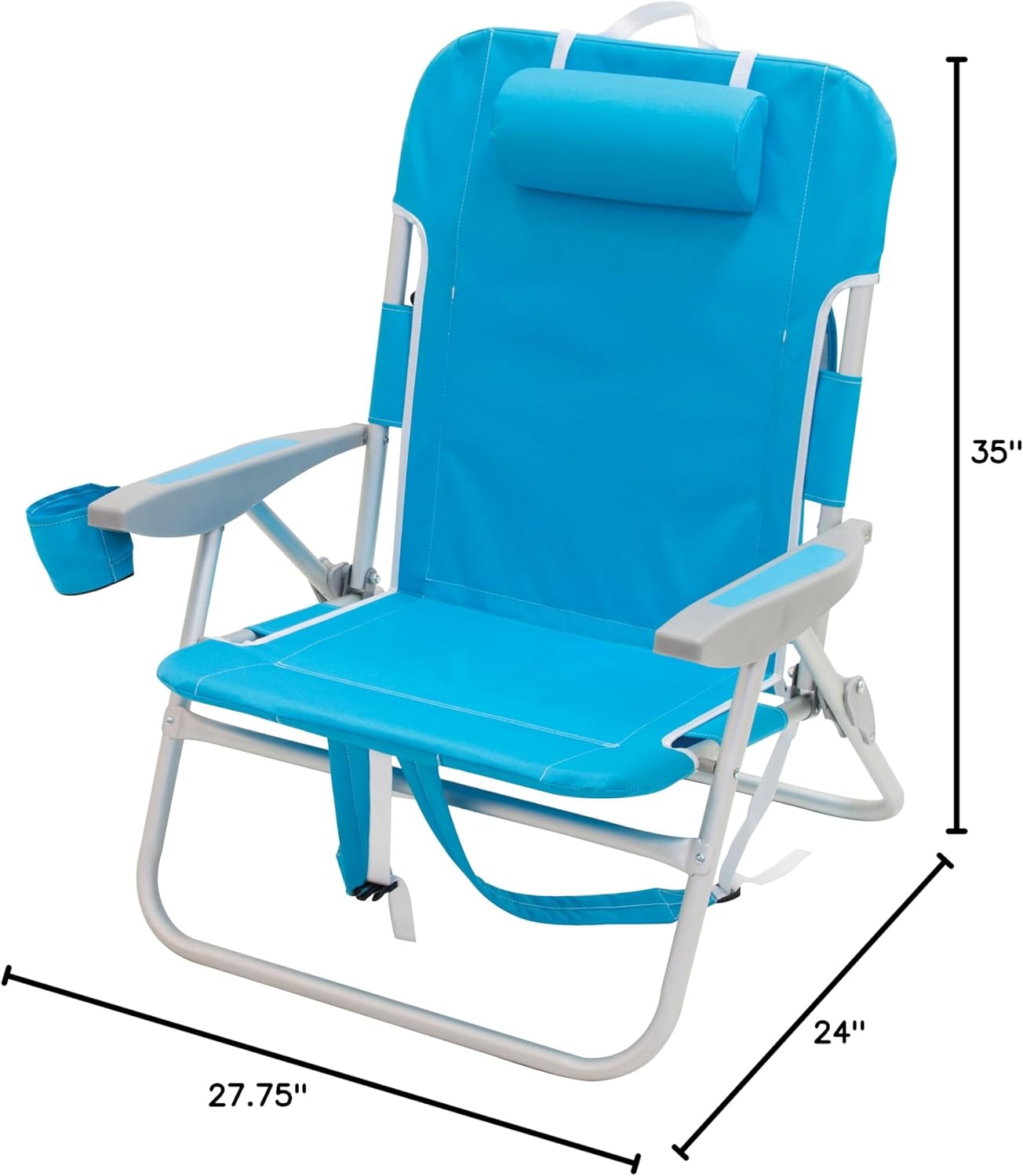 Rio Beach Big Boy 4-Position 13" High Seat Backpack Beach or Camping Folding Chair, Turquoise & Rio Beach lace-up Suspension Folding Backpack Beach Chair, Light Blue