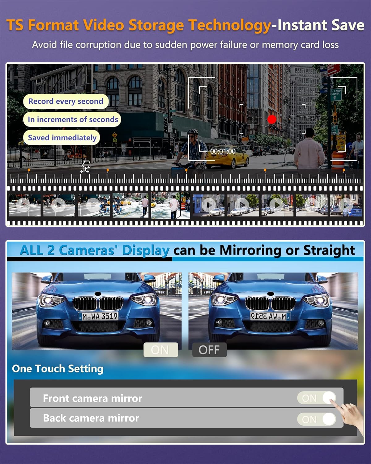【Newest Detached】 Mirror Dash Cam with Detached Front Camera 11 Rear View Mirror Camera Front and Rear FHD 1080P Waterproof Backup Camera Full Touch Screen for Car with Night Vision,Parking Assist
