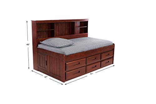 Discovery World Furniture Twin Bookcase Day Bed with 6 Drawers in Merlot Finish
