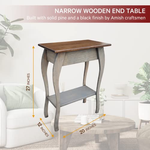 Peaceful Classics Wooden End Table- Amish Handmade Slim Side Table for Living Room, Bedroom, Entry Way, & Hallway, Thin Narrow End Table with 2-Tiered Shelves for Display & Storage, Mocha