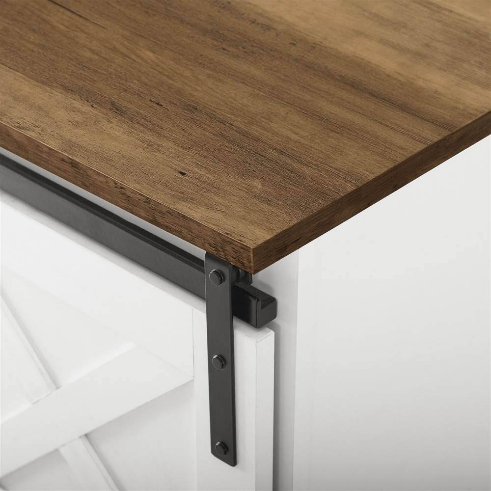 Walker Edison Sliding Barn Door Entry Bench - White / Reclaimed Barnwood