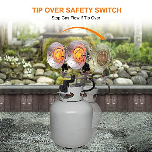 Propane Tank Top Heater, CAMPLUX Outdoor Tanktop Heater with Tip-Over Switch for Garage, Camping, Hunting, Double Burner Heavy Duty Steel 30,000 BTU