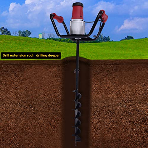 Post Hole Digger, 1500W Electric Post Hole Auger Earth Auger Digging Drill Digging Machine with 4" Digging Auger Bit and Extension Bar Set for Planting, Trenching in Garden