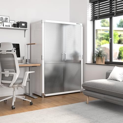 Seville Classics UltraHD Solid Steel Lockable Metal Storage Cabinet Locker Organizer, w/Adjustable Shelves for Garage, Warehouse, Office, Classroom, Granite, 48" W x 24" D x 72" H