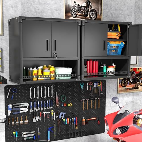 Metal Storage Cabinet with Wheels, Lockable Garage Cabinet with Doors and Shelves, Rolling Tool Storage, Assembly Required, Black
