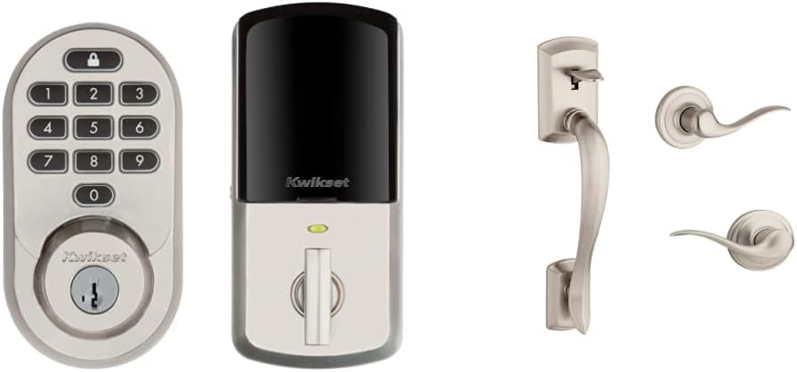 Kwikset 99380-001 Halo Wi-Fi Smart Lock, Satin Nickel & 98150-002 Avalon Exterior Handle Only with Tustin Right Left-Handed Levers in, Satin Nickel