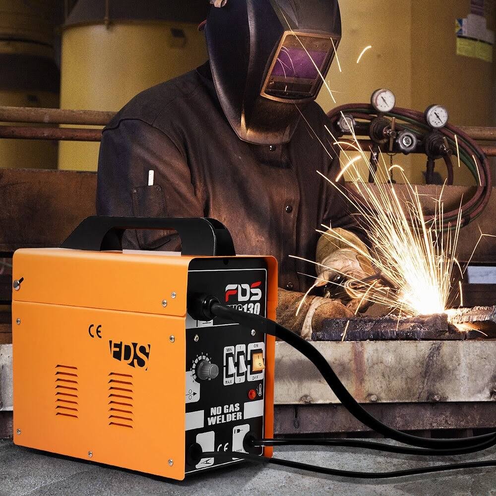 MIG 130 Welder Flux Core Wire Automatic Feed Welding Machine w/ Free - Yellow