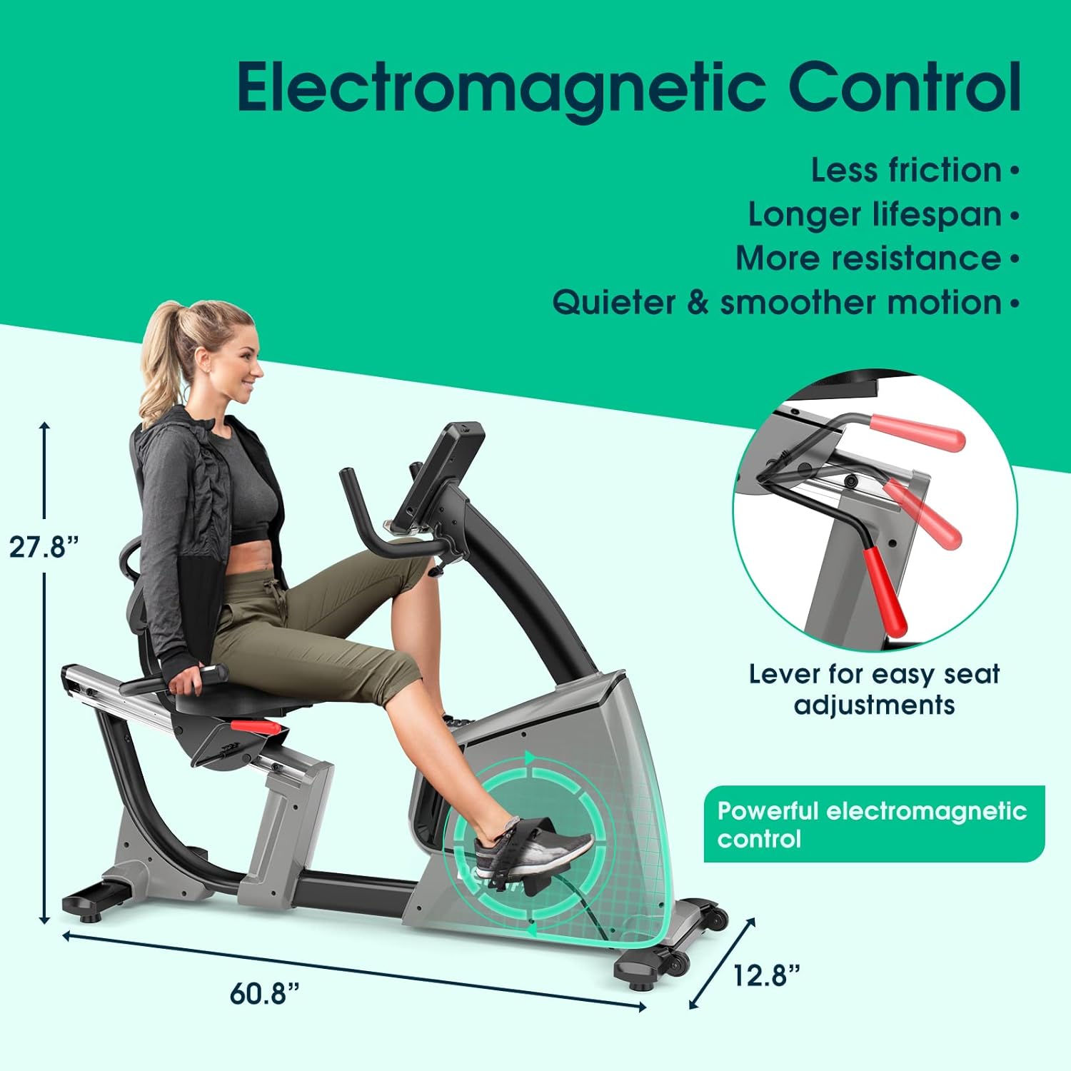 Recumbent Exercise Bike Electromagnetic,Commercial Grade 32 Levels Resistance Fitness Recumbent Bike At Home,Adjustable Seat,Mesh Backseat Lumbar Support,Oversized Pedal,330Lbs Weight Capacity
