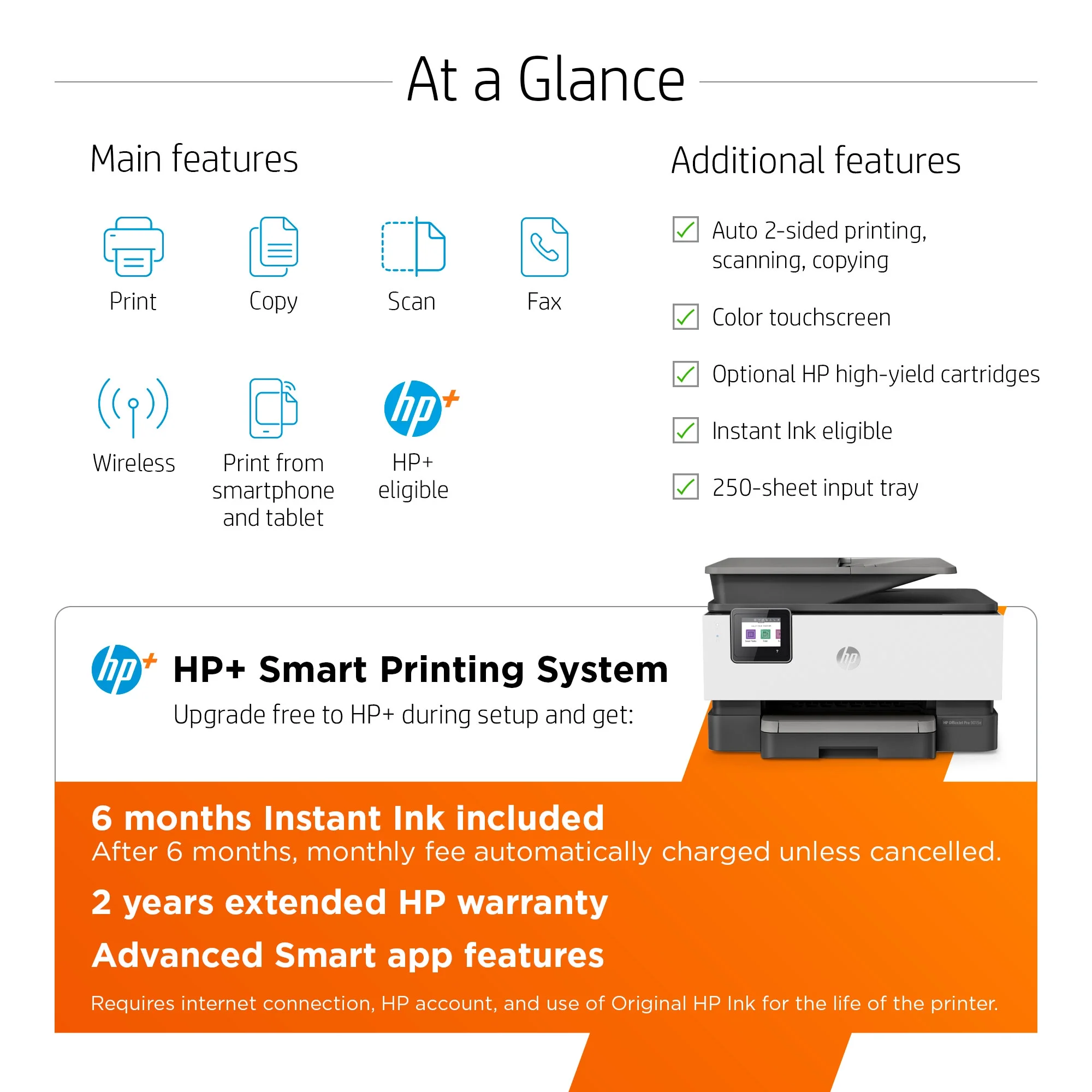 HP Officejet Pro 9015e Inkjet Multifunction Printer-Color-Copier/Fax/Scanner-32 ppm Mono/32 ppm Color Print-4800x1200 dpi Print-Automatic Duplex Print-25000 Pages-250 sheets Input-Color Flatbed Sca...